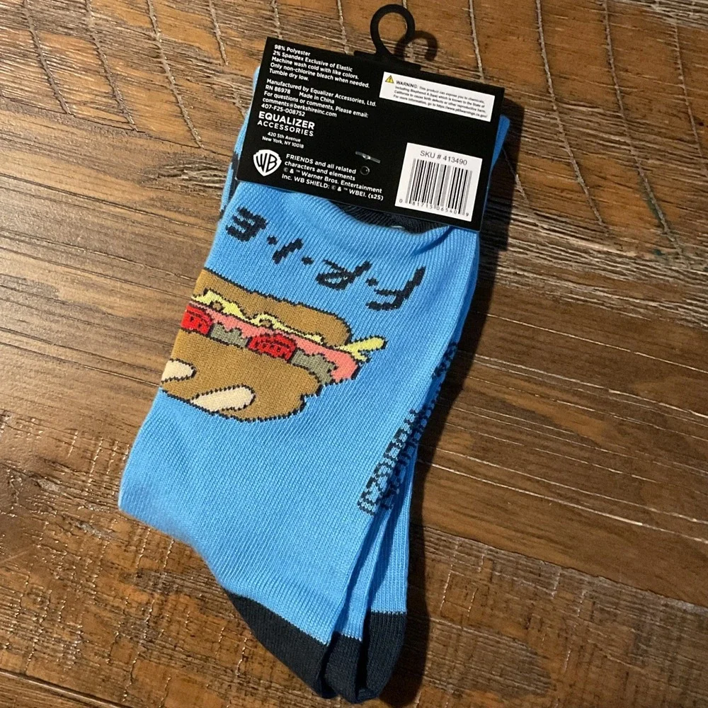 NEW Friends TV Show Joey Doesnt Share Food Crew Socks Blue Mens 9-13 90s Retro‎